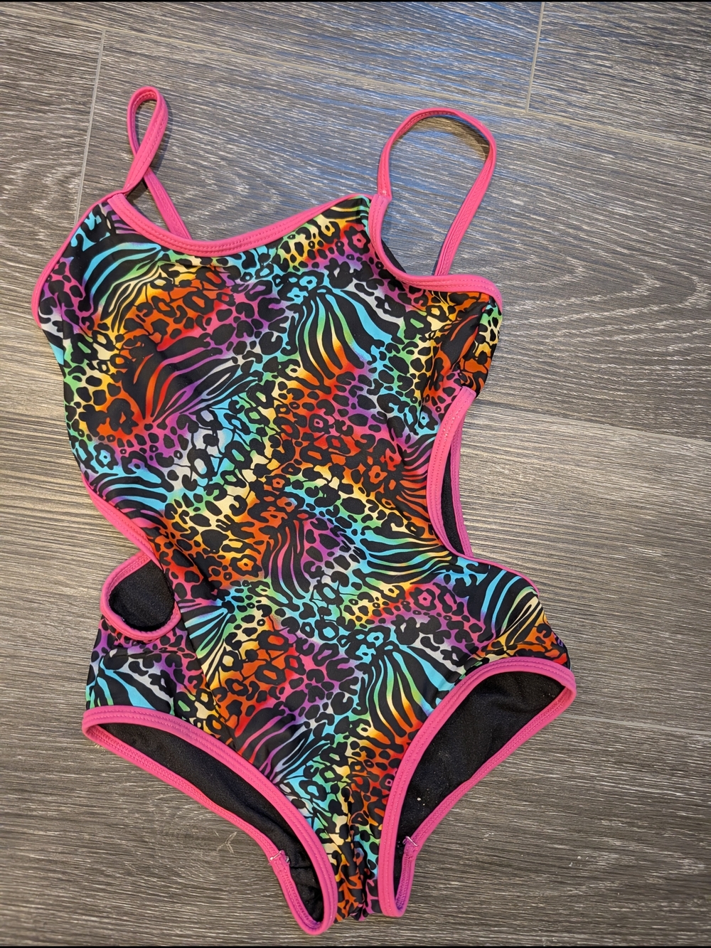 Xhilaration Multicolor Neon Animal Print One-Piece Swimsuit with Pink Trim